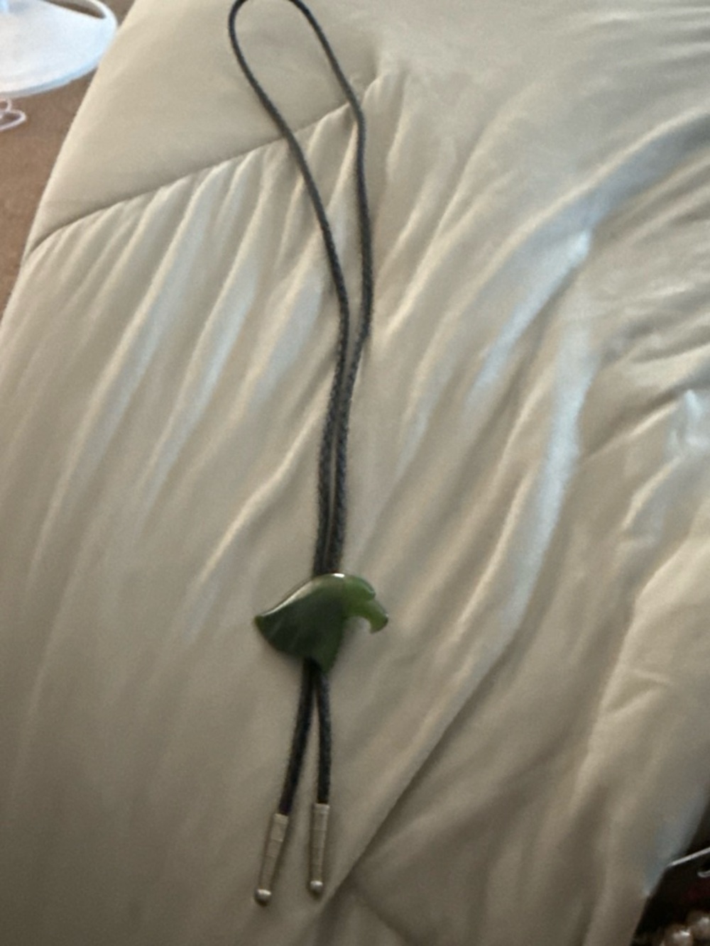 Green Jade  Bolo Tie with Black Cord